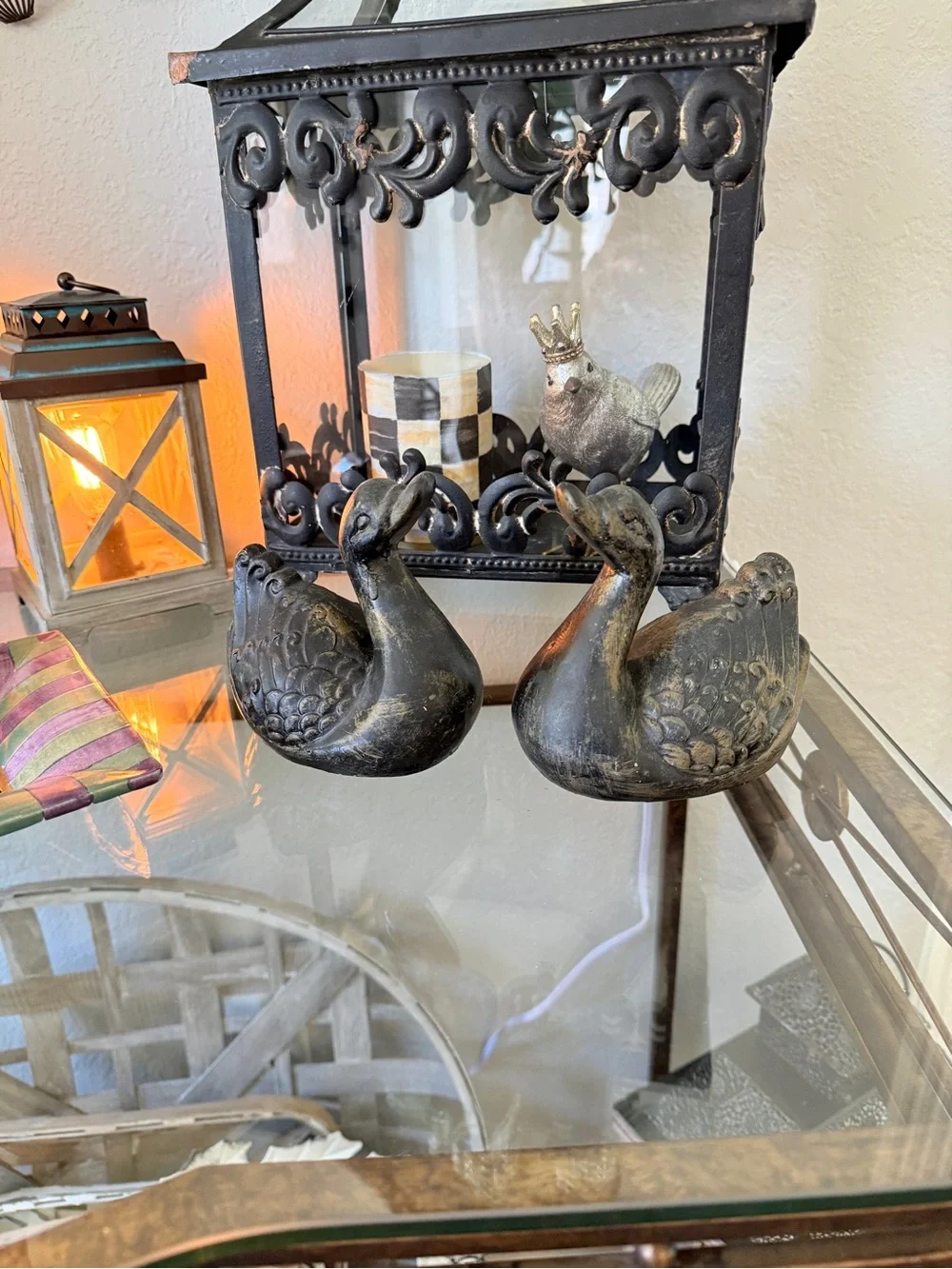 Vintage MCM Swan Figurine Pair • Black Matte with Gold Accent